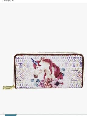 Brentano Pink Unicorn Zip-Around Wallet New